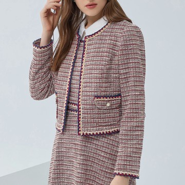 ILEY伊蕾 暗香紅小香格紋花呢亮蔥外套(紅色；M-XL)1234024021