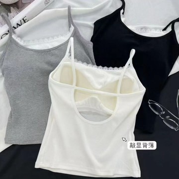 韓系新款假兩件蕾絲帶固定杯墊美背打底可外穿白搭 YC208