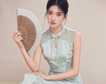 渺清影 新中式復古中國風 提花拼紗修身氣質洋裝