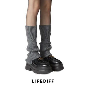 秋冬女深灰色針織腿套辣妹y2k顯瘦jk堆堆襪配小皮鞋襪套加厚保暖