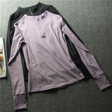 秋季顯瘦健身衣女 緊身透氣速干運動長袖半拉鏈T恤瑜伽跑步上衣薄
