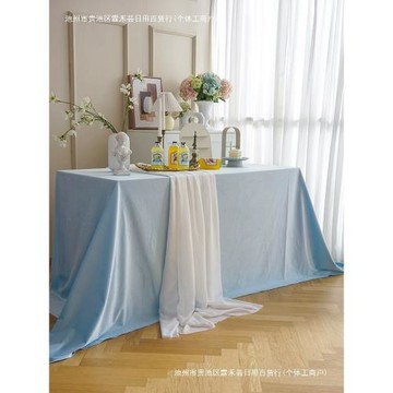 純藍色絲絨桌布兒童生日派對擺茶歇甜品臺布結婚禮慶背景布感