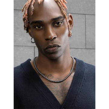 GRGR 太赫茲圓珠項鏈男嘻哈潮流鈦赫石灰色串珠鎖骨頸鏈女不掉色