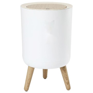 FEIDASH 飛達三和 高腳木紋垃圾桶 便捷卡扣設計 壓圈固定 北歐風木紋蓋 7L 白色  36.3 x 22cm