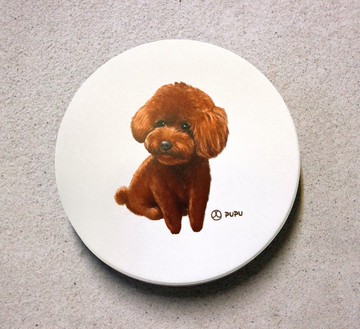 紅貴賓坐著-原創插畫-MIT鶯歌-UV直噴-陶瓷吸水杯墊文創柴犬