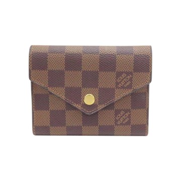 LOUIS VUITTON LV 路易威登 粉/棕色 棋盤格帆布 Victorine 三折短夾 N61700 【二手名牌BRAND OFF】