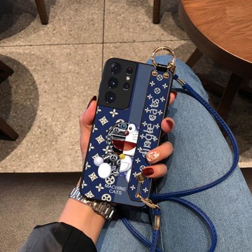 Aimak適用于三星s21ultra手機殼S21貼皮S21plus腕帶款叮當貓斜挎掛繩保護套潮牌網紅S21+殼