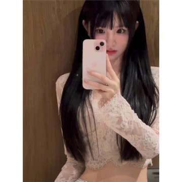 秋冬粉色修身百搭上衣定染蕾絲衫