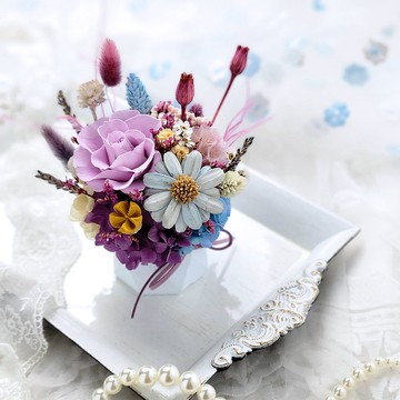 不凋永生玫瑰擴香小盆花-藍紫色系 生日禮物 聖誕禮物