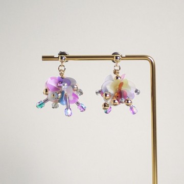 花瓣耳環 - 夢幻紫光 小花垂吊耳環