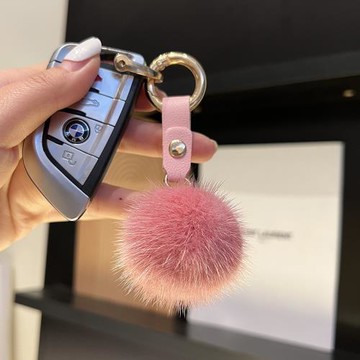真水貂毛毛球汽車鑰匙扣皮草掛件可愛毛絨球書包包掛飾生日禮物女