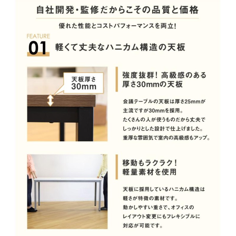 法人限定 会議用テーブル ミーティングテーブル 配線ボックス付き 幅