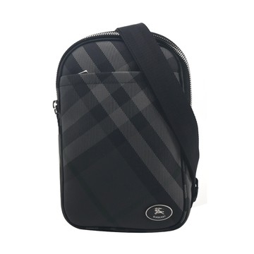 BURBERRY Grid 盾形格紋單肩包(炭灰色)