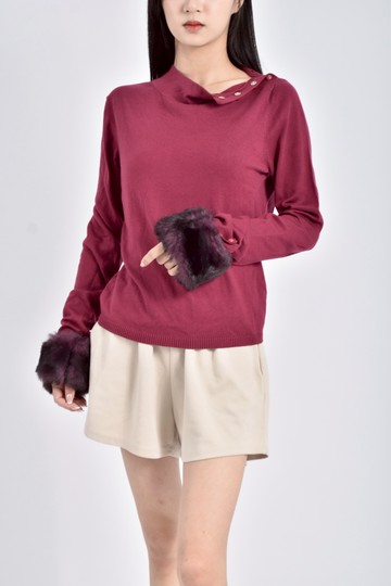 (S) jessica by christopher質感棉質長袖可拆毛球袖紅色毛衣