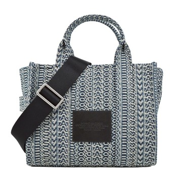 [平輸版] 【MARC JACOBS】MONOGRAM緹花拉鍊手提/斜背兩用托特包(迷你/藍)真品平輸