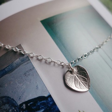 珍稀拓印【圓葉】999純銀/項鍊吊墜/銀黏土手作