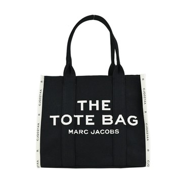 [平輸版] 【MARC JACOBS】THE JACQUARD LARGE TOTE字母印花滾邊帆布托特包(大/黑)真品平輸