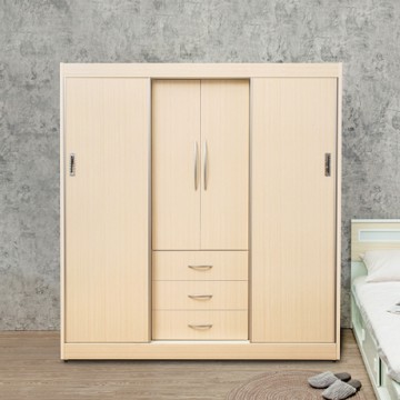 Birdie南亞塑鋼-6.2尺二開門三抽二推/拉門塑鋼衣櫃(白橡色)-187x61x200cm
