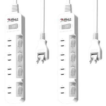 iPlus 保護傘 5切4座防火抗雷擊180度插頭延長線 2孔 PU-2546  1.8m  白色  2條