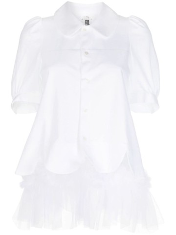 Noir Kei Ninomiya - tulle-trim cotton blouse - women - Cotton - S - White