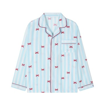韓國 DOSSY NMIXX PICK 男女情侶睡衣 長袖長褲套裝 淺藍條紋蝴蝶結印花 LIGHT BLUE STRIPE WITH BOW PRINT