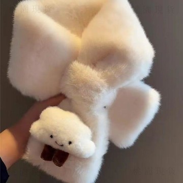 🚚次日達2025秋冬季毛茸茸圍脖交叉卡通加厚圍巾女士百搭保暖圍脖