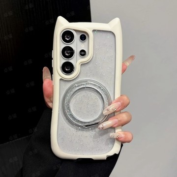 貓耳朵設計 360支架 滴膠 矽膠 手機殼 適用 三星 Galaxy S26 S25 Plus S24 23 Ultra