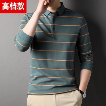 供商場~中年男士長袖t恤純棉春秋爸爸條紋翻領寬松polo上衣打底衫