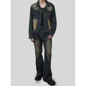 M7 樸成訓同款 美式復古cleanfit做舊牛仔外套男女寬松夾克套裝潮