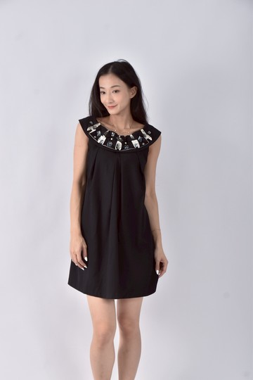 (S) huang shu chi禮服寬鬆無袖黑色洋裝