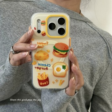 可愛芝士黃漢堡薯條磁吸防摔殼 iphone17promax手機殼16 15 14 13 保護套 蘋果保護殼 不撞款