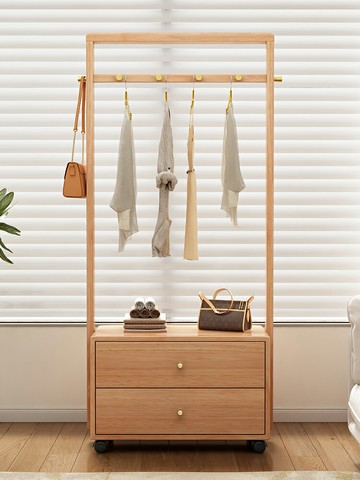 免運 吊衣架 掛衣架落地臥室輕奢實木衣架床頭柜一體進門衣帽架置物架換鞋凳子