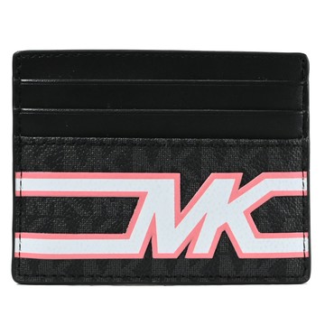 MICHAEL KORS COOPER 撞色印花皮革拼接隨身卡夾.黑灰