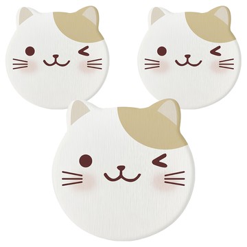 小麥購物 G807 硅藻土動物杯墊  10 x 9.8 x 0.8cm  眨眼貓  3個