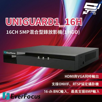 昌運監視器 EverFocus 慧友電子 UNIGUARD1_16H 16CH 5MP混合型錄放影機(1 HDD)