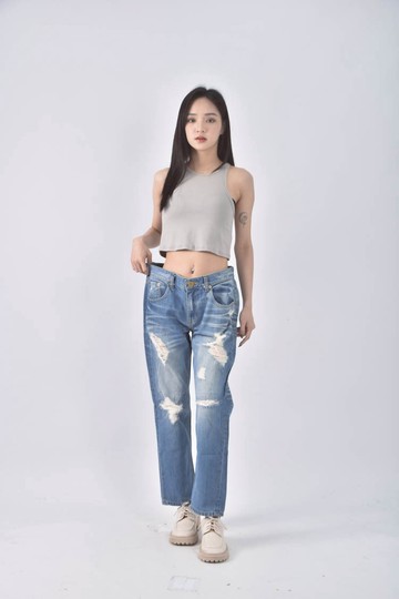 (L) 丹寧牛仔破洞藍色長褲