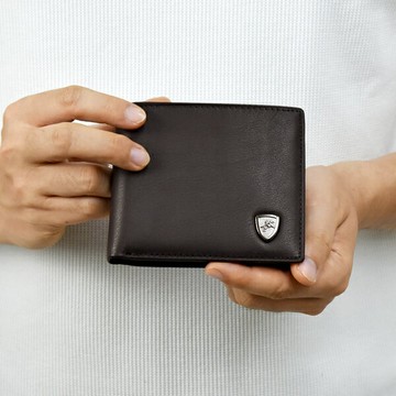 真皮短夾 騎馬盾牌咖色皮夾【NWA60】