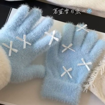 ⚡臺灣出貨⚡ins馬卡龍色系蝴蝶結手套網紅可愛保暖冬季防寒防凍毛絨學生騎行