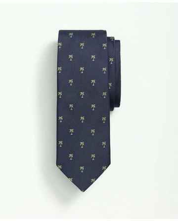 Brooks Brothers Men's Silk Woven Palm Trees Tie | Navy | Size Regular