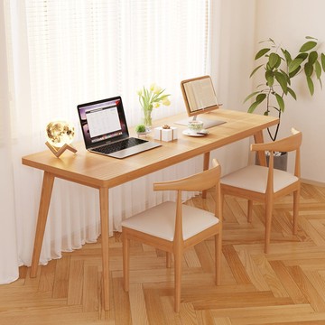免運 開發票 簡約長條桌子靠墻窄長方形辦公桌雙人書桌家用電腦桌實木腿工作臺 快速出貨