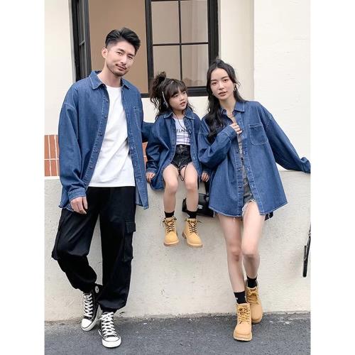 炸街親子裝春裝襯衫2026新款潮一家三四口全棉長袖母子母女裝外套