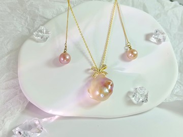 【YUE】柔光祈願-淡水珍珠蝴蝶  項鍊+耳環套組