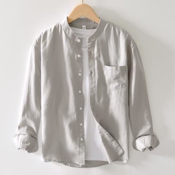 亞麻襯衫男長袖立領夏季襯衣外穿復古棉麻布衣服休閑圓領薄款外套