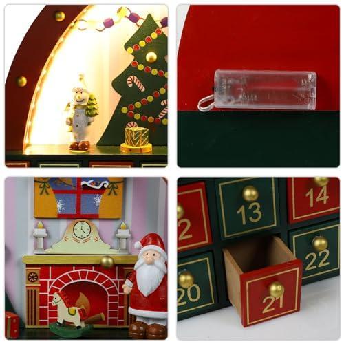 MorTime 24 Day Advent Calendar with 24 Storage Drawers, LED Lighted Wooden