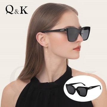 【Q&K】輕奢立體飾釦方框墨鏡/高級感TR90偏光款/魅影黑/抗UV400防眩光/俐落時髦百搭