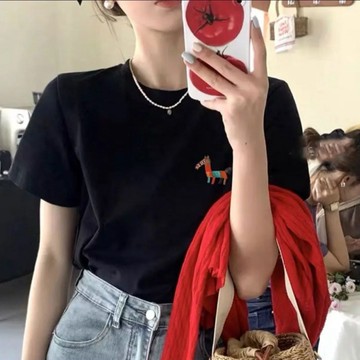 正肩彩色小馬純棉短袖t卹男女同款爆款刺繡洋氣顯瘦學生情侶上衣 6W