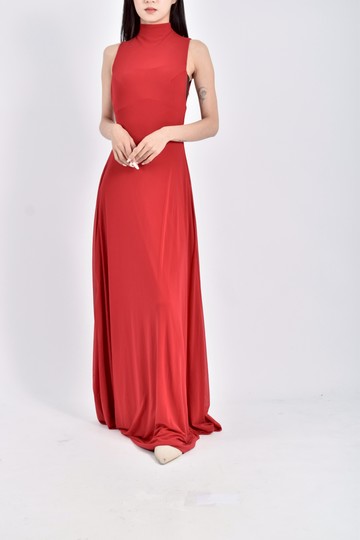 (S) mooris禮服無袖彈性高領紅色洋裝