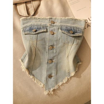 歐美復古辣妹牛仔不規則吊帶背心女夏外穿設計感氣質短款抹胸上衣