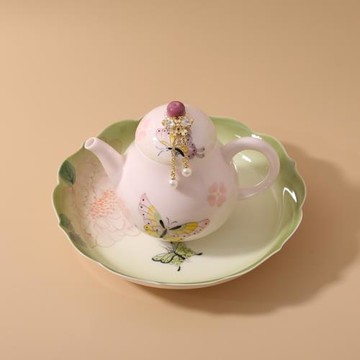 夏禾茶具景德鎮釉下彩純手繪茶壺小清新風泡茶壺粉色女生可愛單壺