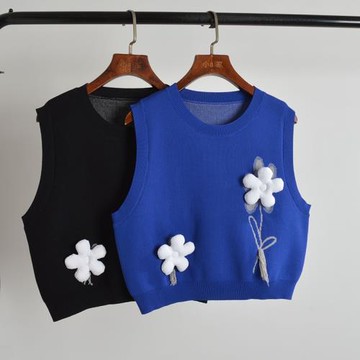 高級感名媛氣質繡花外套馬甲上衣女裝圓領馬夾針織衫外穿